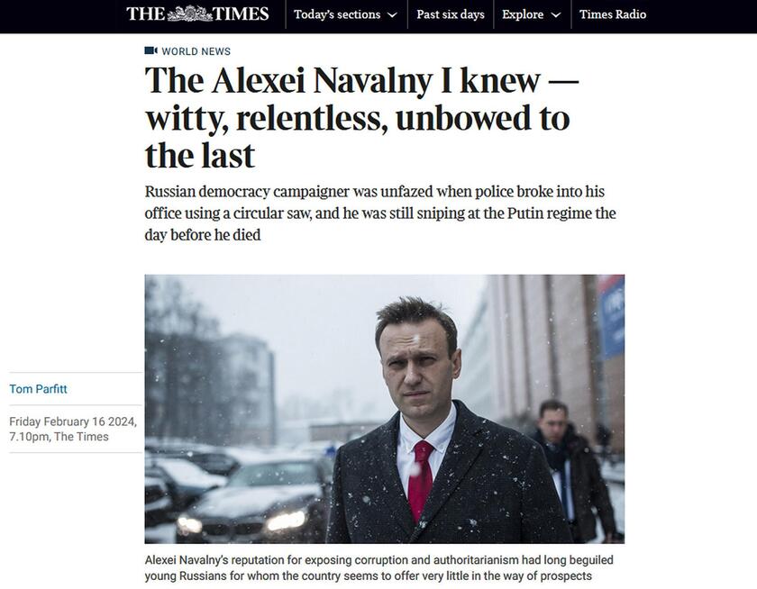 LA MORTE DI NAVALNY (rassegna stampa internazionale) - RIPRODUZIONE RISERVATA