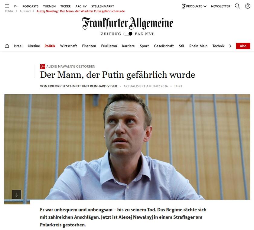 LA MORTE DI NAVALNY (rassegna stampa internazionale) - RIPRODUZIONE RISERVATA